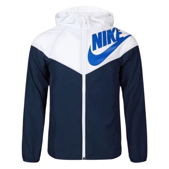 Nike Big Kids Boys Windrunner Jacket Navy White Blue Logo Hooded Full Zip Sz M - Picture 3 of 16